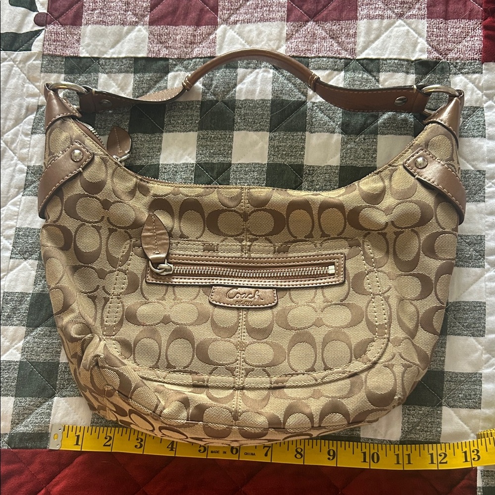 Coach Beige and Brown Signature Hobo Bag